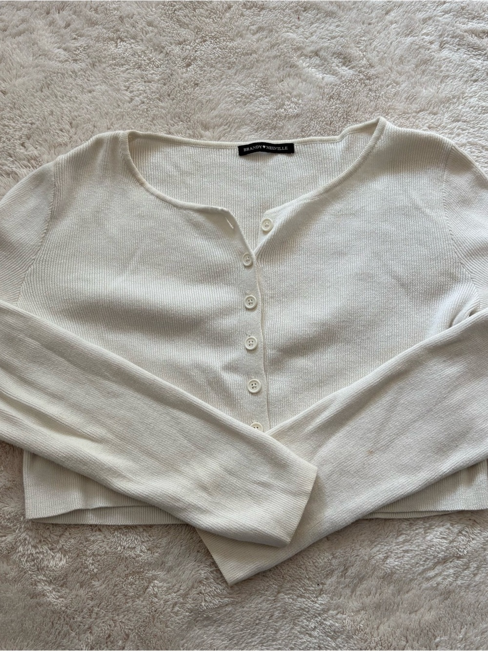 Brandy Melville Cream Button-Up Ribbed Long Sleeve Top